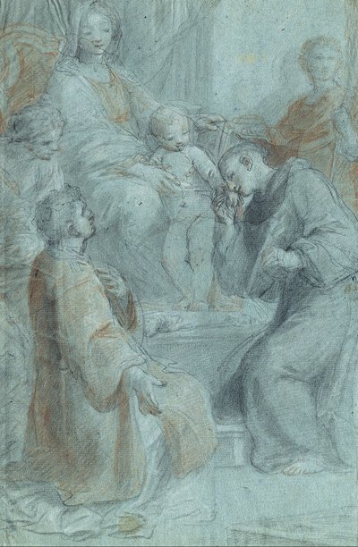 Madonna und Kind auf dem Thron mit den Heiligen Laurentius, Antonius von Padua, Praxedes und Venantius von Pietro De Pietri